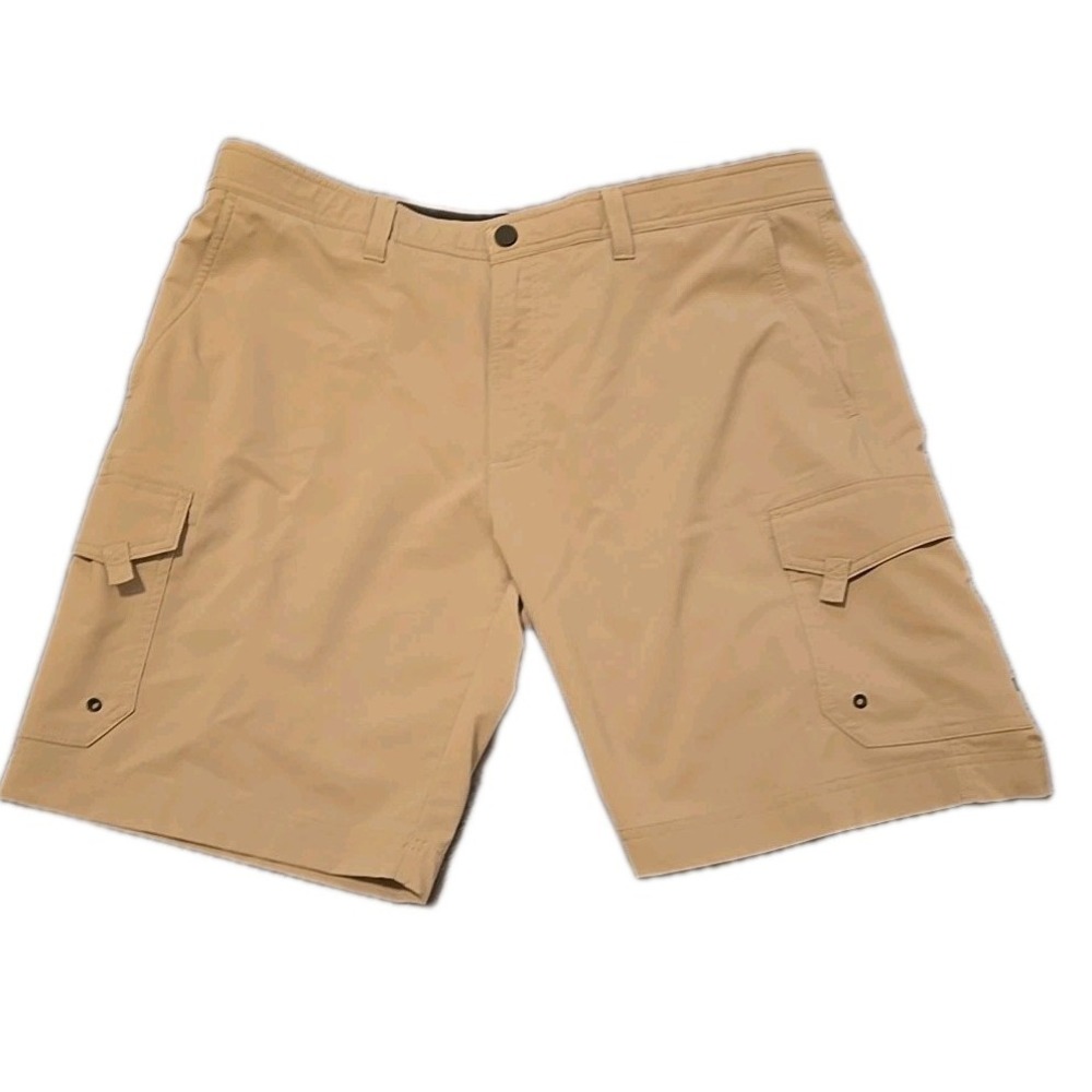 SOLARIS Cargo Shorts Mens 40 Stretch Tech Polyester Spandex Outdoor Pockets Tan